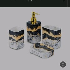 Modern Marble Ceramic Bathroom Set - Soap Dispenser, Toothbrush Holder, Dish