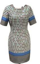 Tahari Arthur S Levine Blue White Geometric Abstract Sheath Dress Size 6