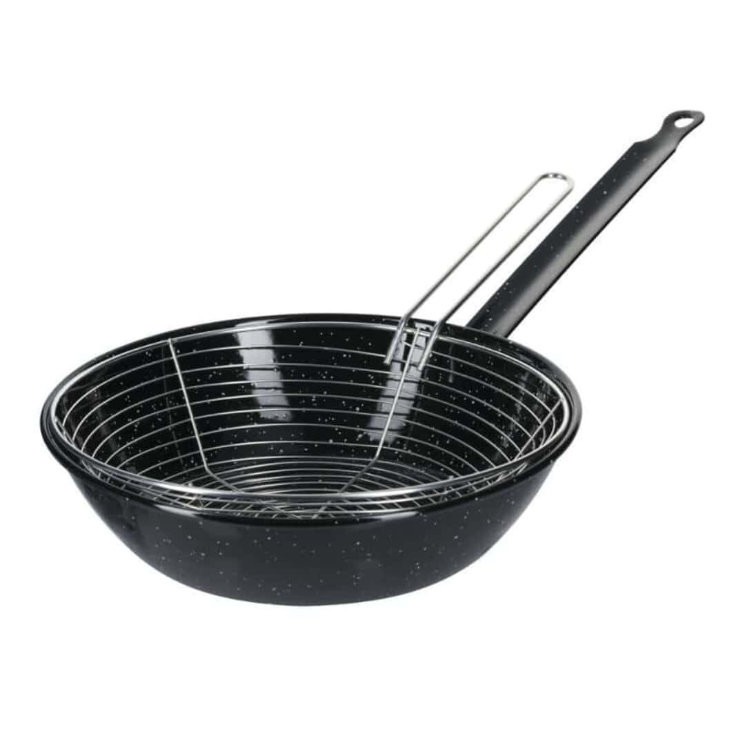 ILSA Garcima La Ideal Professional Enamel Iron Fry Pan With Basket ø 28