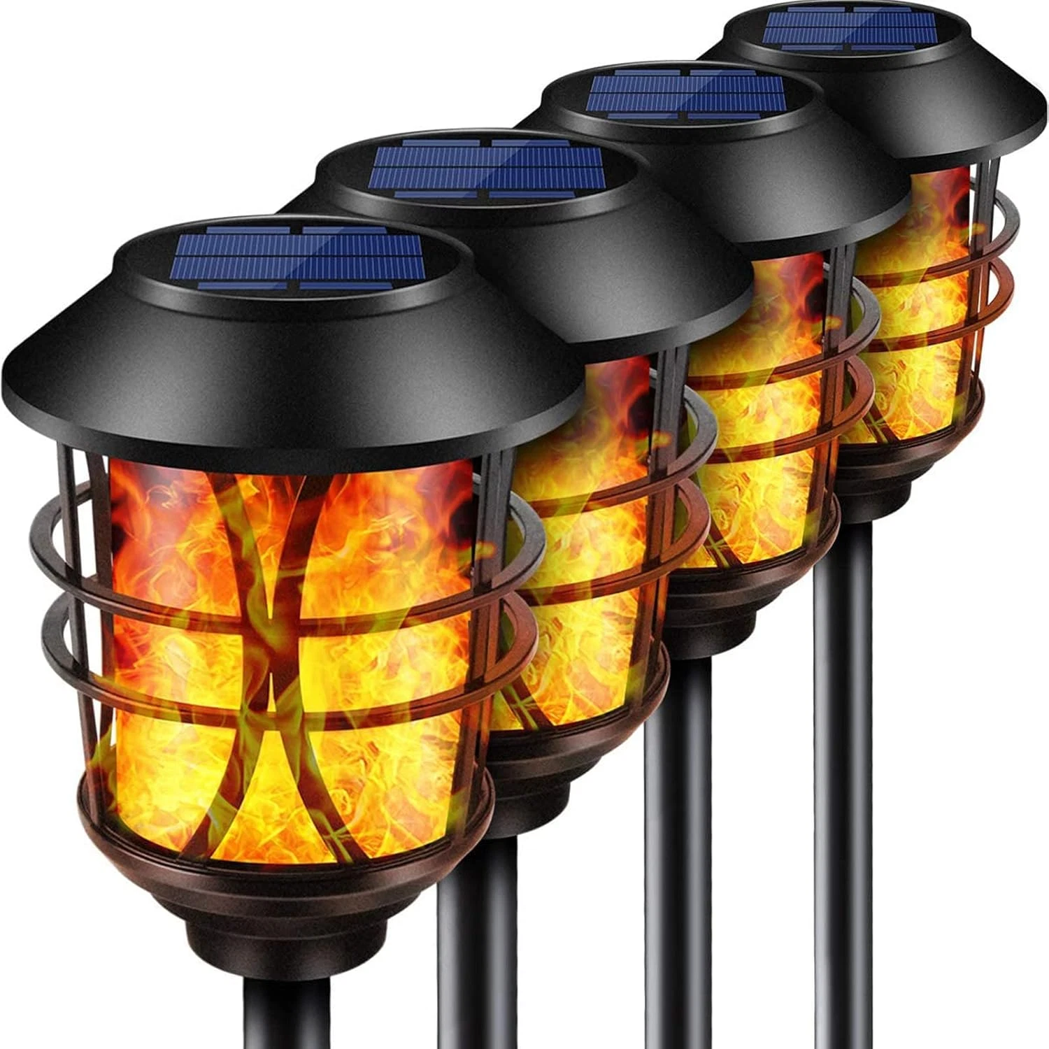 Solar Metal Flickering Flame Torches Waterproof Outdoor Lights - 4 Pack