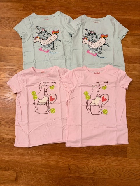 Lot of 4 Cat & Jack T-Shirts Size M 7/8, 2 Dinosaur/Unicorn, 2 Dog Tennis