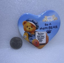 Enesco Cherished Teddies Club Be A Mem-Bear Heart Button Pin