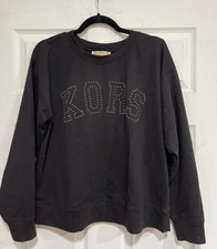 Michael Kors Women s Sweatshirt Gold Studded Logo Black Long Sleeve SZ Medium