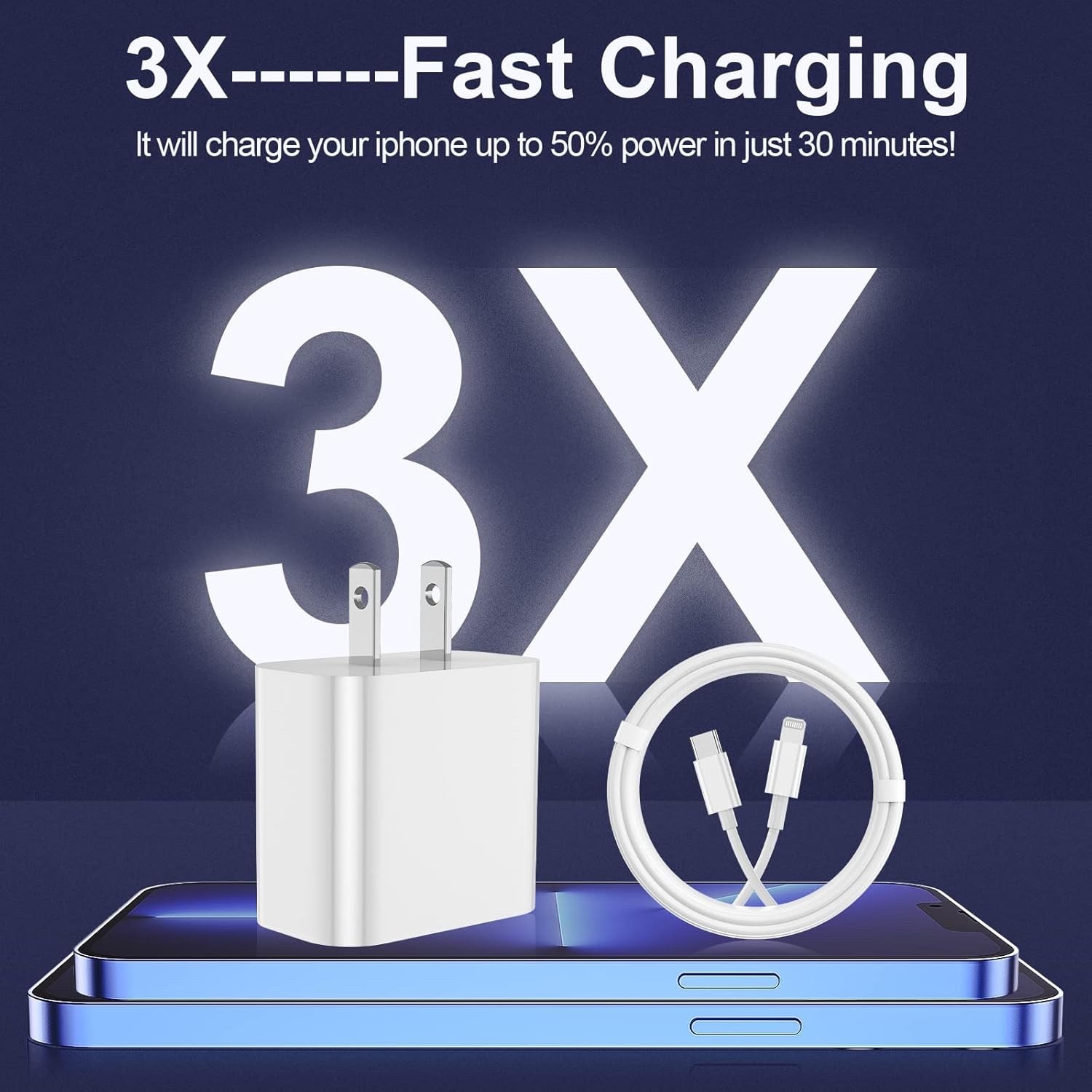 Caricabatteria iPhone Ricarica Rapida 2 Pack Tipo C Blocco con 2 Pack 6FT e 10FT foto 3
