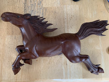 Vintage Wood Carved Running Horse  Wall Hanging Decor from Thailand