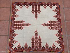 Macedonian table linen, hand embroidered antique square tabelcloth, early 20th c