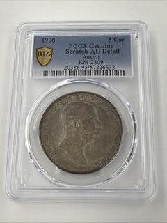 1908 5 Corona Austria PCGS AU Dettaglio Graffio KM 2809