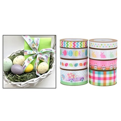 8 Stck. 40 Yards Osterhasen Eier bedrucktes Band, doppelseitig für Party, Geschenk