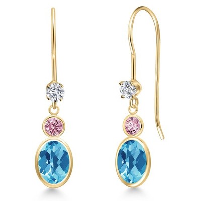 14K Yellow Gold Swiss Blue Topaz and Pink Lab Grown Diamond and Lab Grown