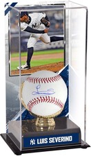 Luis Severino Yankees Signed Baseball and Baseball Display Case w/Image