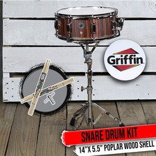 GRIFFIN Snare Drum - 14X5.5 Poplar Wood Shell Acoustic Percussion Head Kit Set
