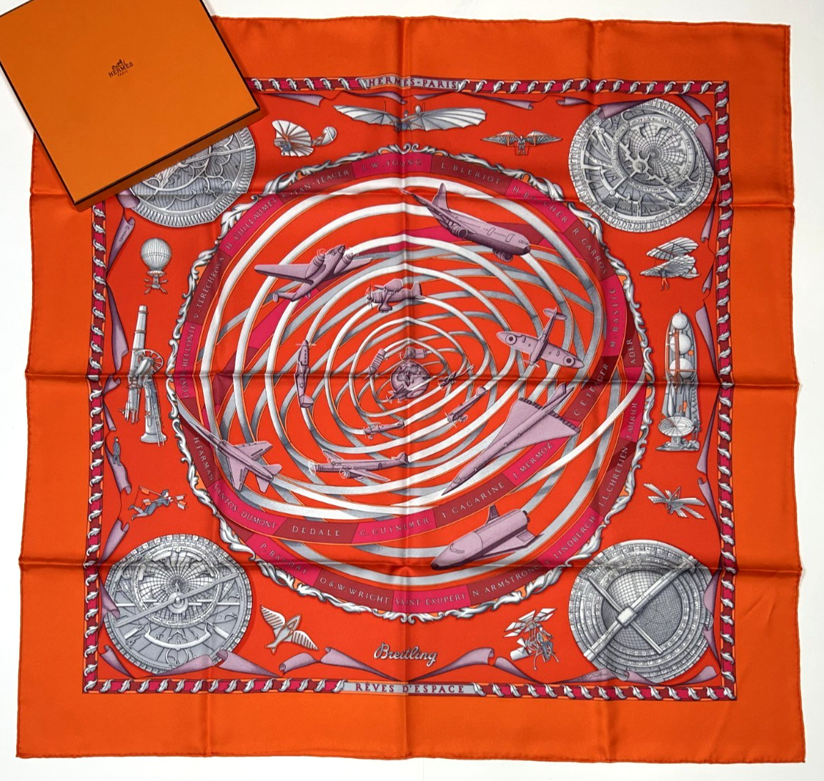 Hermes Scarf NEW Special Carre 'BREITLING x REVES D'ESPACE' RARE France Foulard