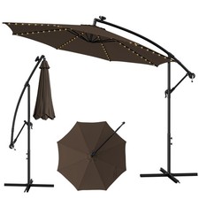 Patio 10FT Solar-Lighted 112 LED Cantilever Offset Umbrella Crank Tilt Outdoor
