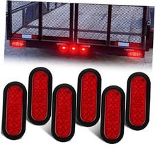 6 Pcs 6 Inch Red Oval Led Trailer Tail Lights 24 LED Grommet Mount, Oval 6"