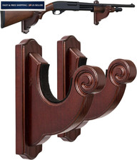 TESLYAR Rifle Wall Mount - Snail-Style Gun Hooks, Wooden Rack Mahogany