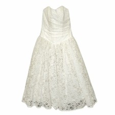 David's Bridal Tea Length Wedding Dress, Size 6 in Ivory w/ Blusher Veil