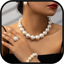 Classic Pearl Necklace and Earring Set for Women Bridal Wedding Jewelry Gift
