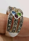 R545 Vintage Sterling Silver Marcasite Multi Gem Ring Sz 8 Art Deco Style
