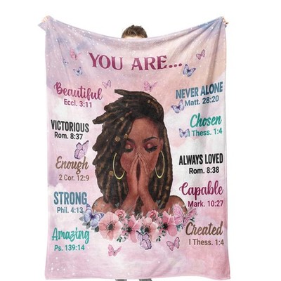 Throw Blanket, Soft Fleece Blanket with Inspirational Positive Thoughts and Q...