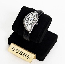 Y2K Vintage Silver Paris Dali Crash Melting Watch With Black Leather Band Gift