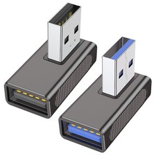 90 Degree USB 3.0 Adapter 2 Pack Left and Right Angle USB-A Male to Female Ex