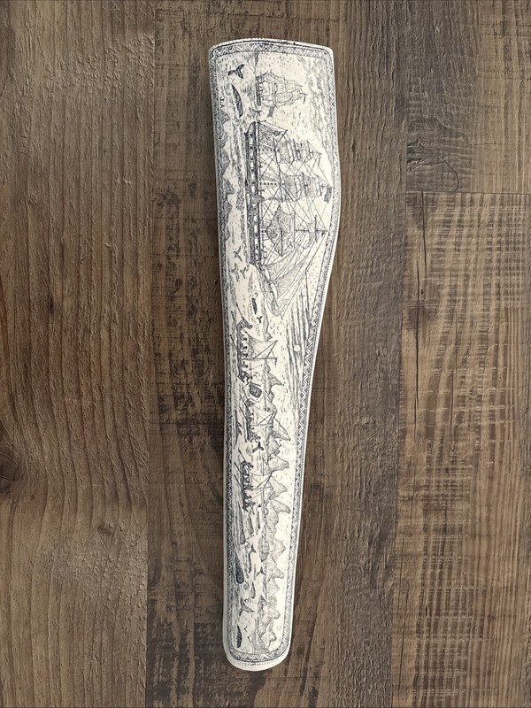 The Whaler Indian Off Tahiti Resin Scrimshaw Reproduction 16 Inches Long