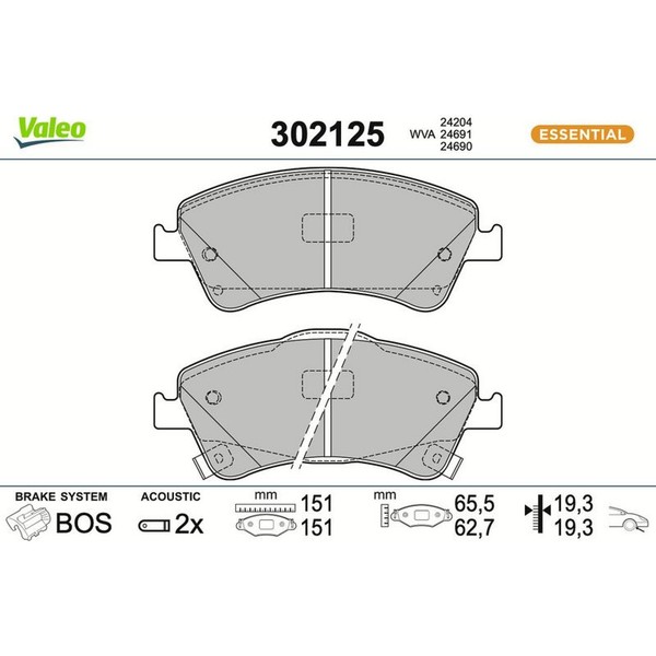 Valeo 302125 Bremsbelagsatz FüR Toyota Auris Avensis Corolla Verso T27 R2 E15-image
