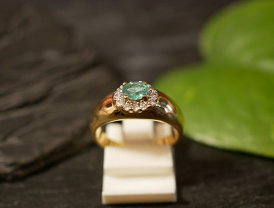 925 Silber Ring Harry Ivens IV Vergoldet Design Besatz Oval Smaragd Zirkonia