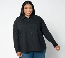 Women with Control Women's Top Petite 2XP Woven Button Front Shirt Black A657904