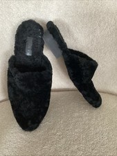 VINCE. Callum Black Shearling Slip On Slippers, Size 8 / 39 Leather Soles