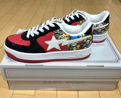A BATHING APE BAPE STA Milo All Animals Sneaker US 7.5 Red Black Unused W/Box