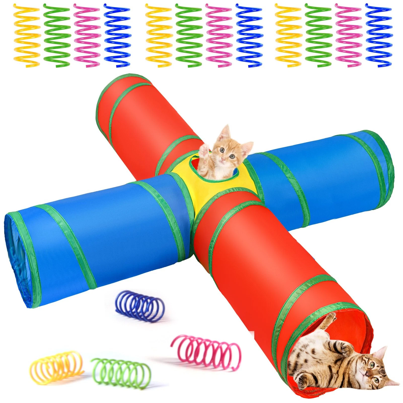 Cat Tunnel 4 Way Collapsible, Interactive Cat Toys for Indoor Cats, 12 PCS Ca...