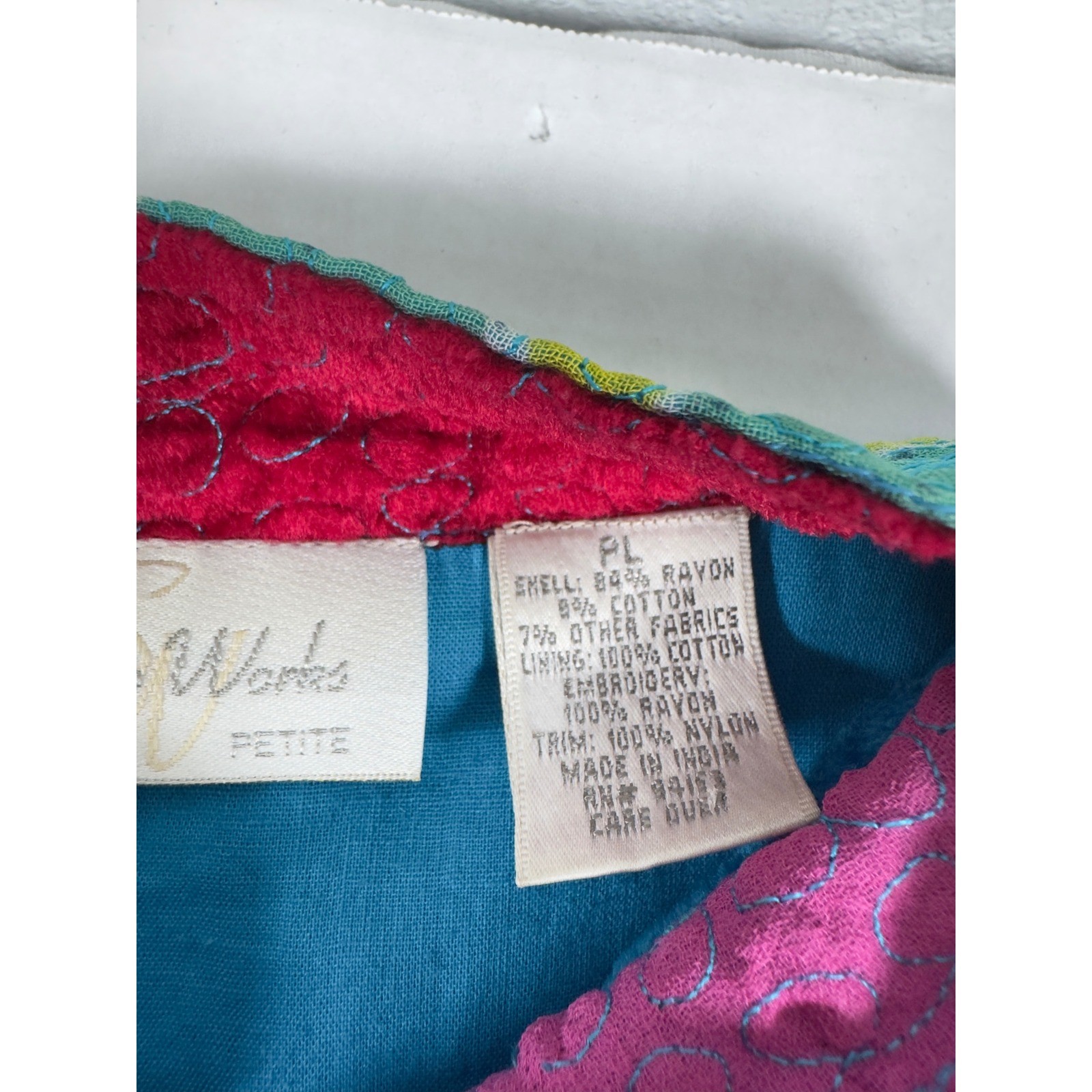 Studio Works Patchwork Jacket Womens Blue Pink Ve… - image 8