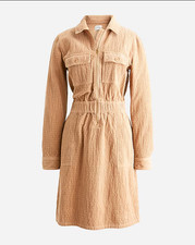 J. Crew Corduroy Zip-Front Cinched Waist Mocha Mousse Dress Long Sleeve Sz 6