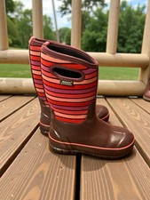 Bogs Classic Stripe Boots Kid Youth 2 Purple Multi Insulate Waterproof Snow Rain