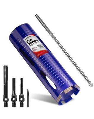 3'' Pro Dry Core Drill Bit with Pilot Bit & 3 Adapters (SDS Plus/Sds Max/1/2 Hex)
