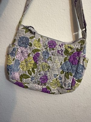 Vera Bradley Floral Quilted Crossbody Bag Zip Pockets Purple