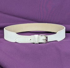 Vintage White Faux Leather Belt 29" Croc Embossed Textured Waist Cinch 70s-80s