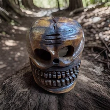 Vintage Large Tibetan Yak Bone hand carved Skull Bead for Halloween Decor 2”inch