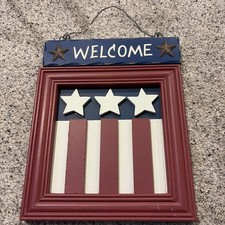 Welcome American Flag 4th Of July Hanging Door Sign Wood 7.5 X 9