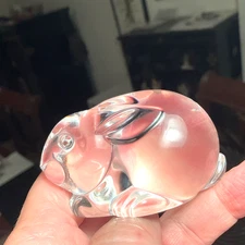 Steuben Glass Bunny Rabbit Hand Cooler Figurine Paperweight Signed Vintage 5523