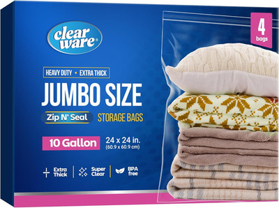 4 Count - Large Storage Bags With Zipper Top, 10 Gallon Size 24'' x 24'', Extra...