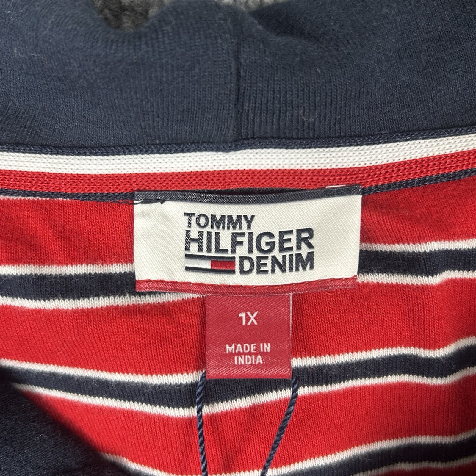 Tommy Hilfiger Denim Hooded Dress 1X Red Stripe Logo Spellout NWT Preppy thumbnail 2