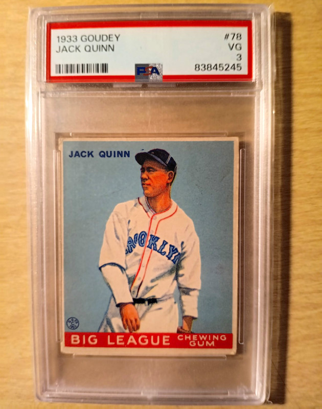1933 Goudey Big League Chewing Gum Jack Quinn #78 (RC) PSA 3 VG Brooklyn Dodgers