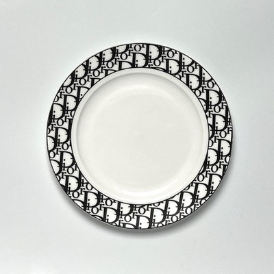 Dior Teller Monogram Logo Authentic Weiß Schwarz Fine Bone China Home Vintage 2000