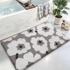 Grey Cute Floral Soft Absorbent Microfiber NonSlip Bath Mat Rug 24x36 Inch
