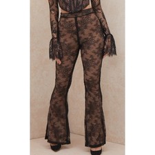 House Of CB London Ivy Black Mesh Lace High Waist Trouser Nude Black Sm