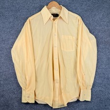 VTG 70s Sears Shirt Mens L Yellow Long Sleeve Disco Dagger Collar Silky Sheer