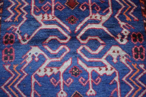 4x7 Majestic Tribal Rug – Bold Blue & Red Nomadic Design. - Picture 5 of 8
