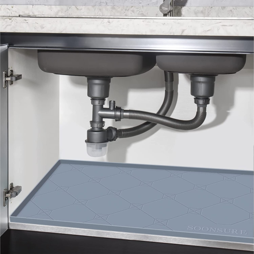 Under Sink Mat for Kitchen Bathroom Waterproof 34x22" Silicone Pad Drip Tray